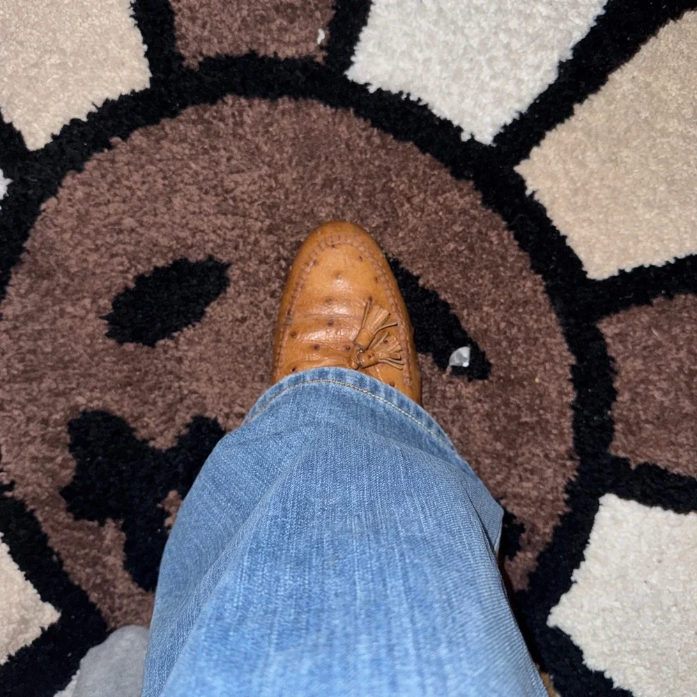 Peter‎ Huber Ostrich Leather Sz 8 1/2 Tassel Loafers Cognac Brown Made in Italy